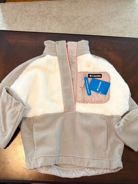 Columbia Two-Tone Sherpa Pullover Jacket - Cream & Taupe